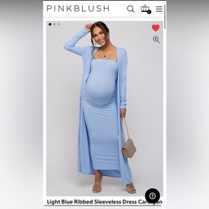 Light Blue Ribbed Sleeveless Dress Cardigan Maternity Set - PinkBlush Maternity
